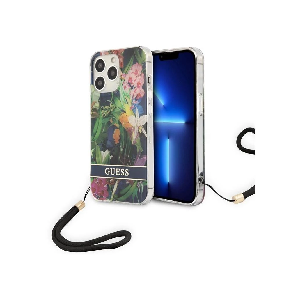 Guess GUHCP13LHFLSB Apple iPhone 13 Pro / 13 6,1" mėlynas kietas dėklas su gėlių raštu