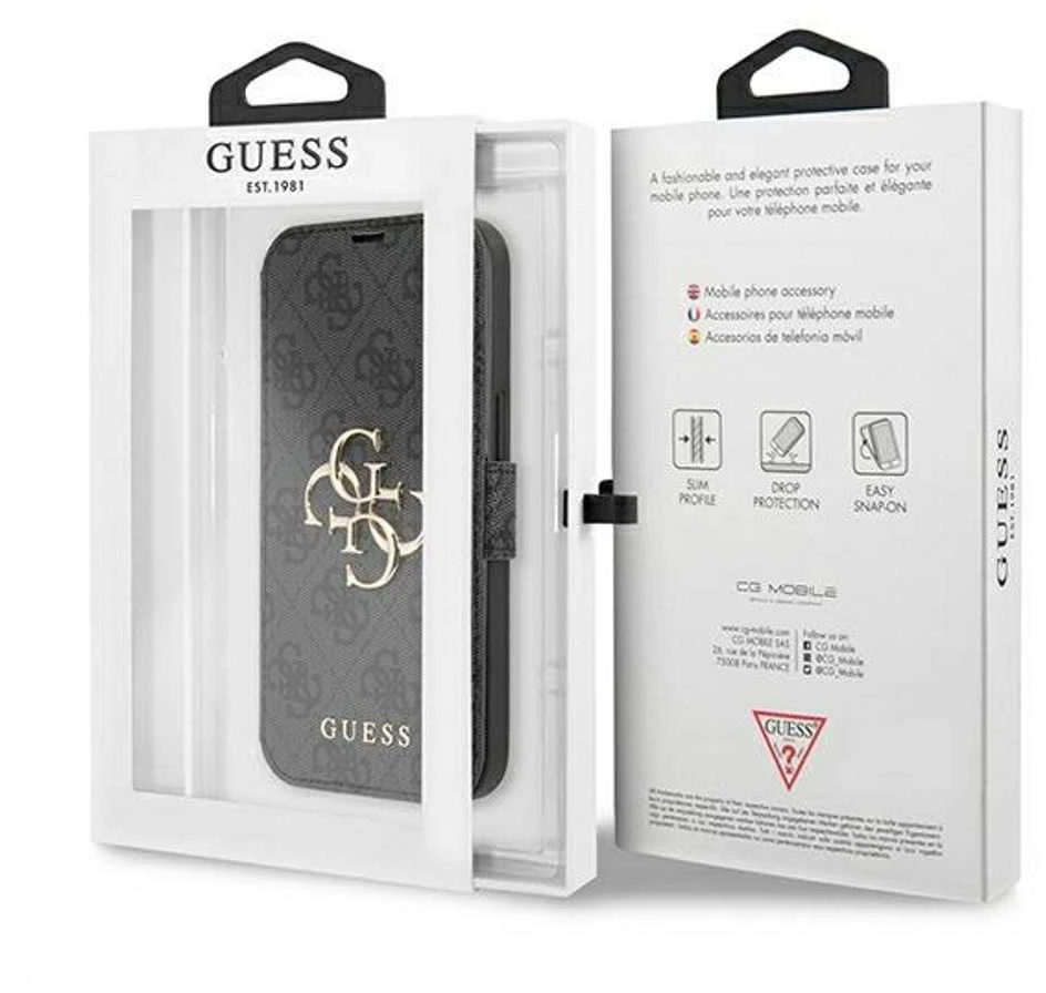 Dėklas Guess GUBKP13X4GMGGR Apple iPhone 13 Pro Max 6,7″ pilkos spalvos book 4G Big Metal Logo