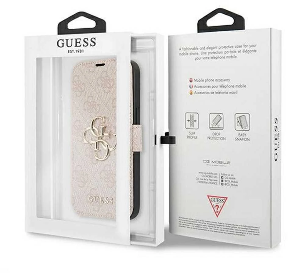 Dėklas Guess GUBKP13X4GMGPI Apple iPhone 13 Pro Max 6,7″ rožinės spalvos book 4G Big Metal Logo