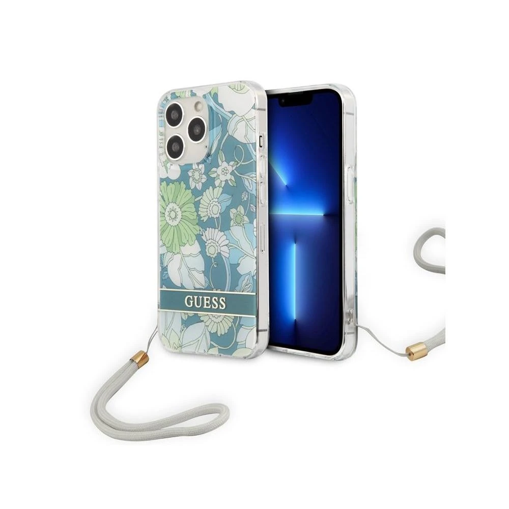 Dėklas Guess GUHCP13XHFLSN Apple iPhone 13 Pro Max 6,7″ žalios spalvos hardcase Flower Strap