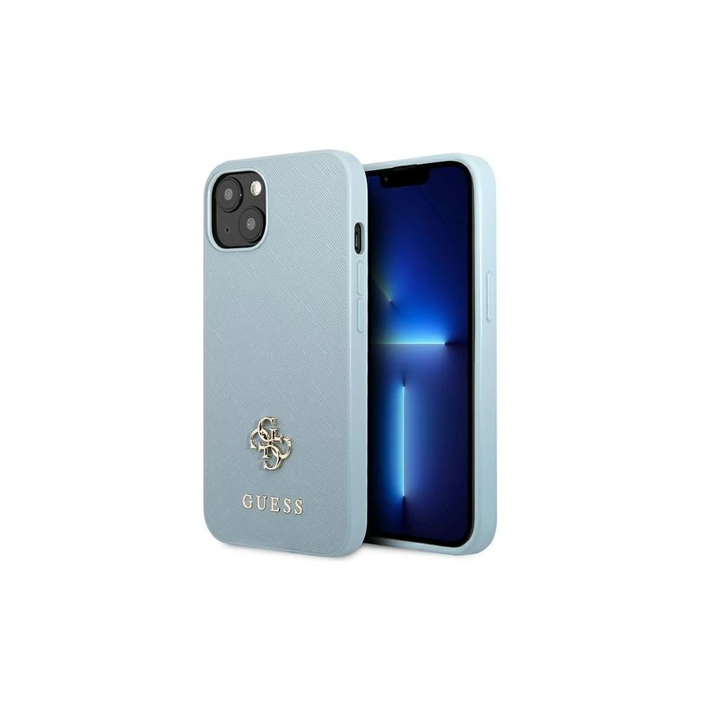 Guess GUHCP13XPS4MB Apple iPhone 13 Pro Max 6,7″ mėlynas kietas dėklas Saffiano 4G Small Metal Logo