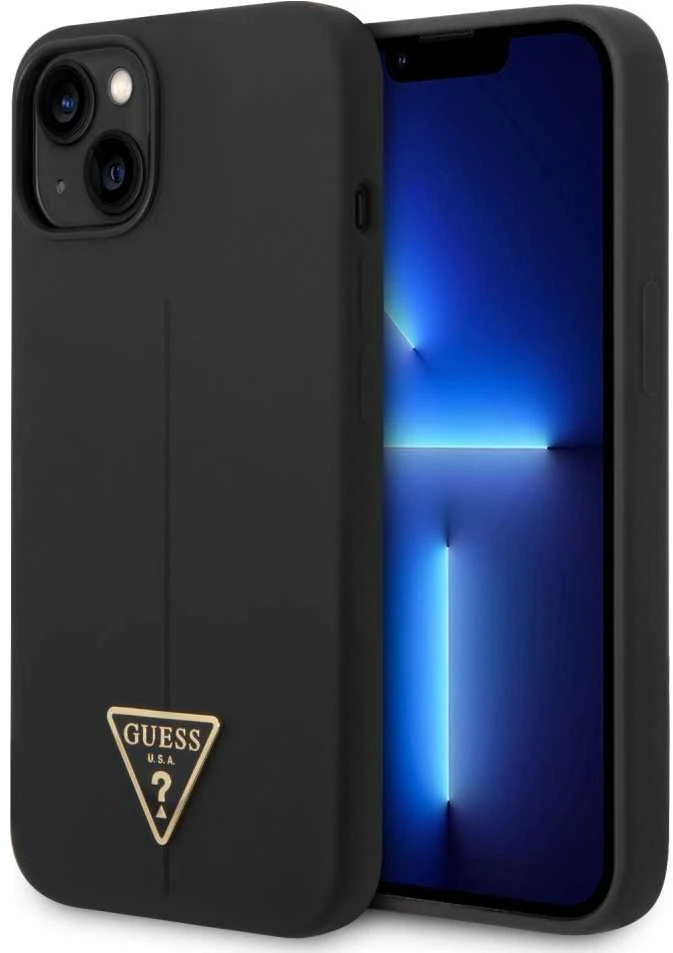 Guess dėklas, skirtas iPhone 14 Plus 6,7 GUHCP14MSLTGK juodas kietas silikono linija - trikampis
