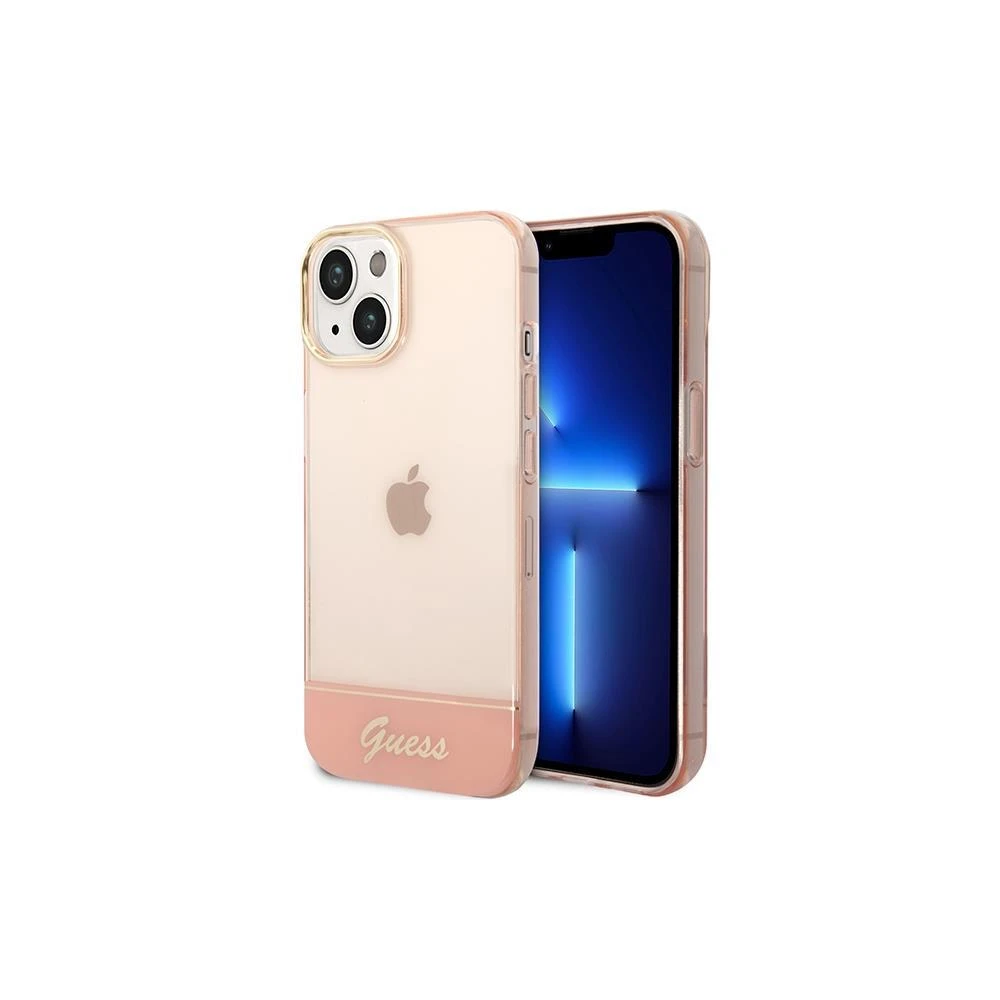 Guess GUHCP14LHGCOP iPhone 14 Pro 6.1" rožinis / rožinis kietas dėklas, permatomas