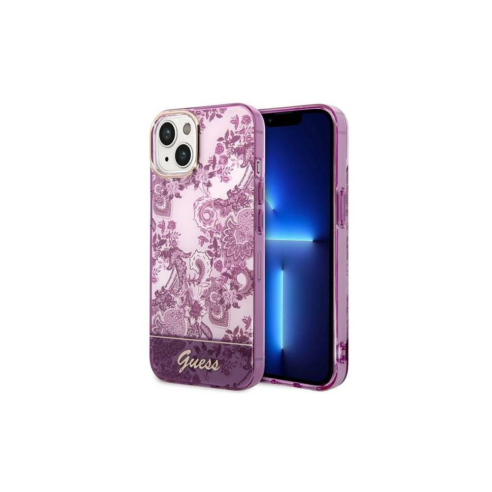 GUESS GUHCP14LHGPLHF IPHONE 14 PRO 6.1" FUKSIJOS SPALVOS KIETAS DĖKLAS SU PORCELANO KOLEKCIJA
