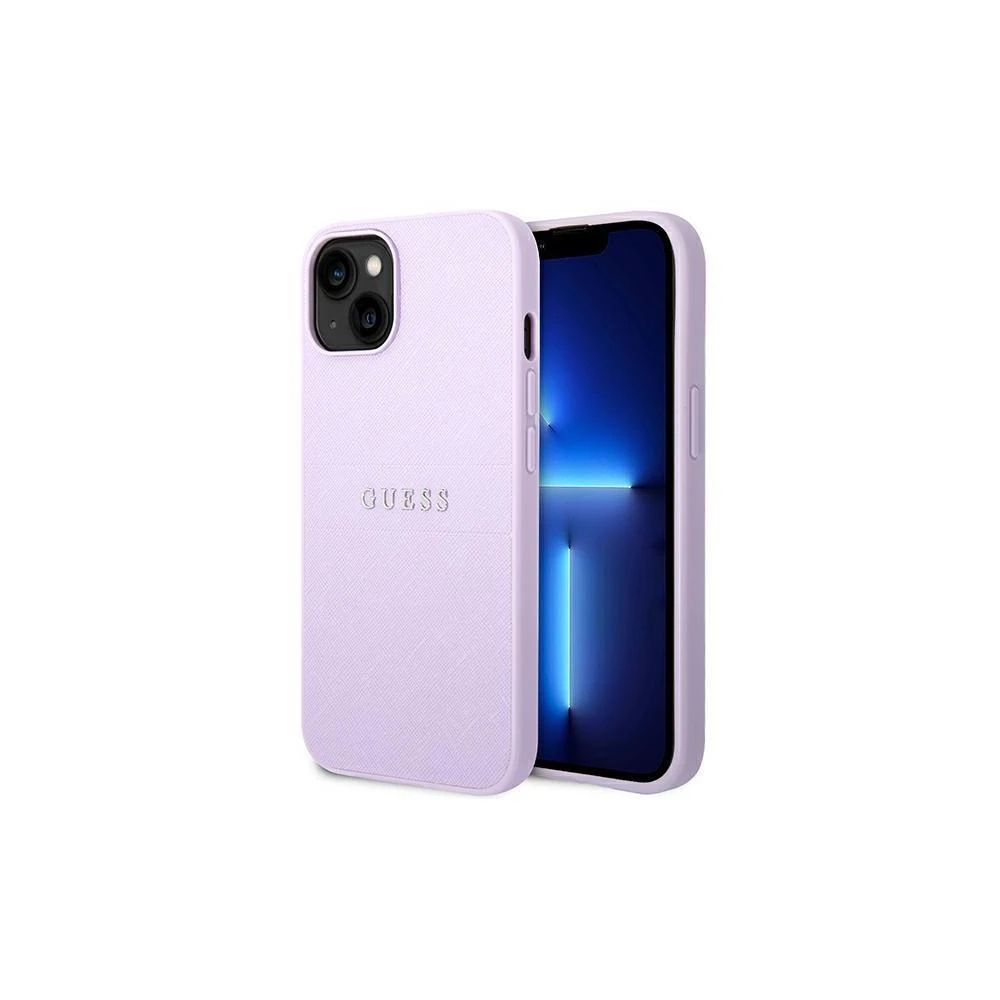 Guess Saffiano Metal Logo Stripes - dėklas skirtas Apple iPhone 14 Pro Lilac