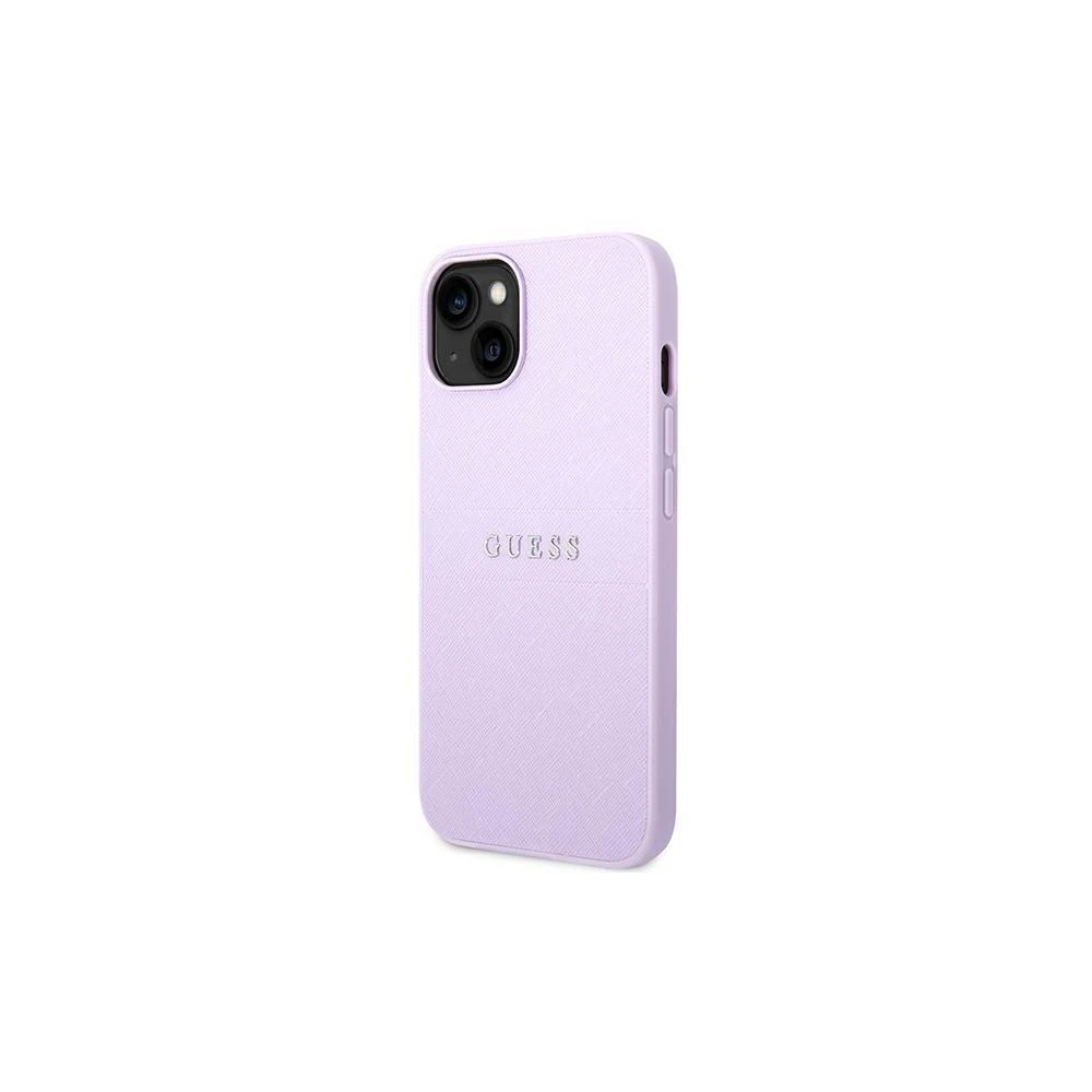 Guess Saffiano Metal Logo Stripes - dėklas skirtas Apple iPhone 14 Pro Lilac