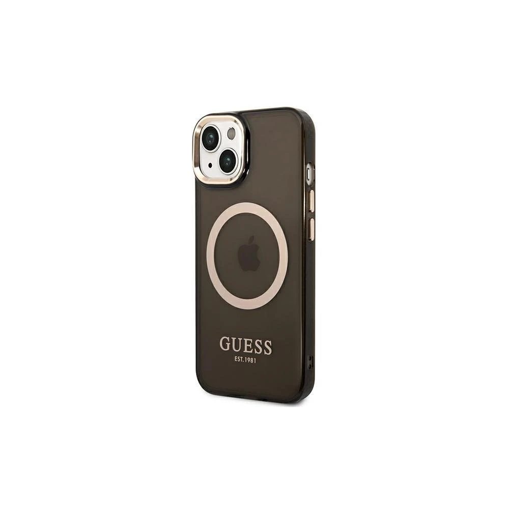 Dėklas Guess GUHMP14LHTCMK iPhone 14 Pro 6.1" juodas/juodas hard case Gold Outline Translucent MagSafe