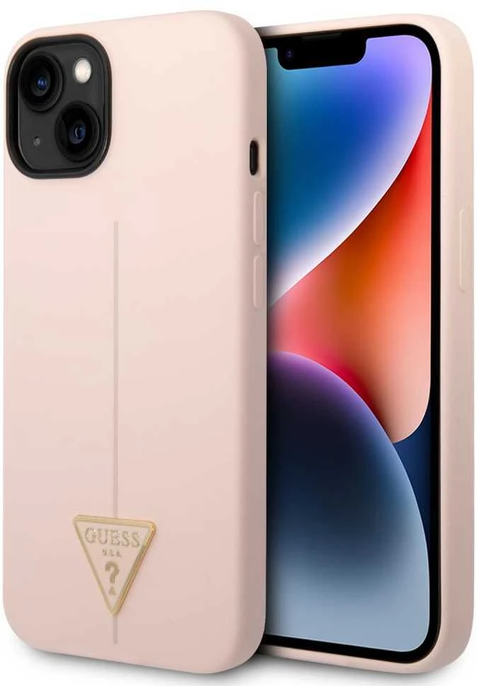 Guess GUHCP14XSLTGP Apple iPhone 14 Pro Max 6,7″ rožinės spalvos kietas dėklas Silicone Triangle