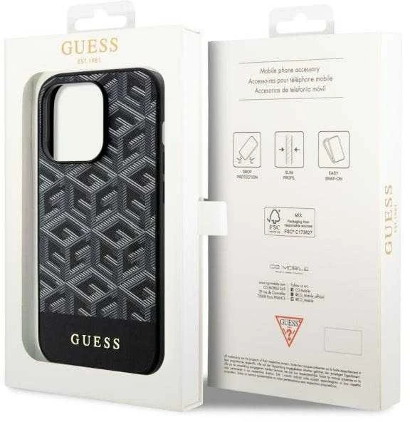 Guess GUHMP14XHGCFSEK Apple iPhone 14 Pro Max 6.7″ juodos spalvos kietas dėklas GCube Stripes MagSafe