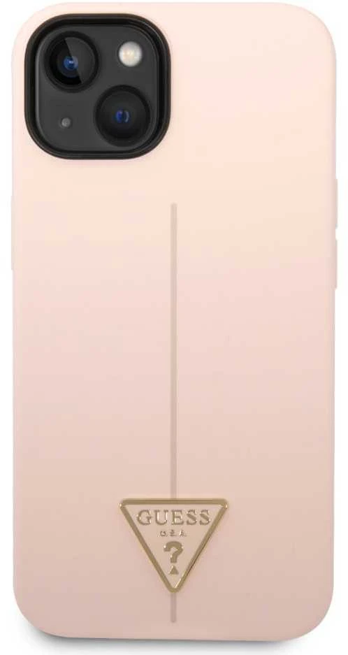 Guess GUHCP14XSLTGP Apple iPhone 14 Pro Max 6,7″ rožinės spalvos kietas dėklas Silicone Triangle
