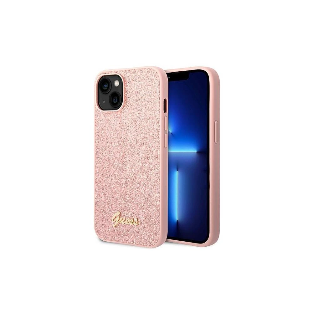 Guess GUHCP14XHGGSHP Apple iPhone 14 Pro Max 6,7" dėklas telefonui rožinės spalvos hard case Glitter Script