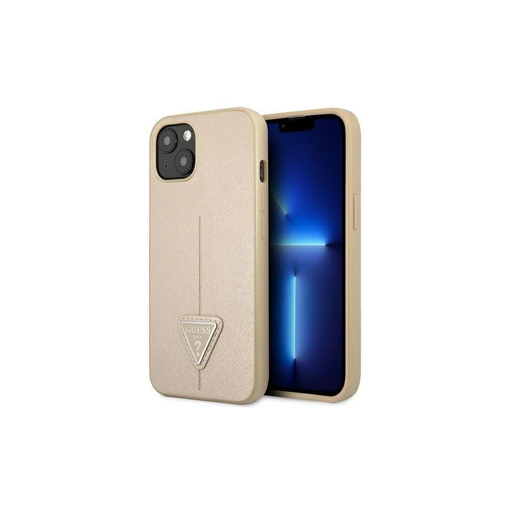 Guess GUHCP14XPSATLE Apple iPhone 14 Pro Max 6,7″ beige kietas dėklas SaffianoTriangle Logo