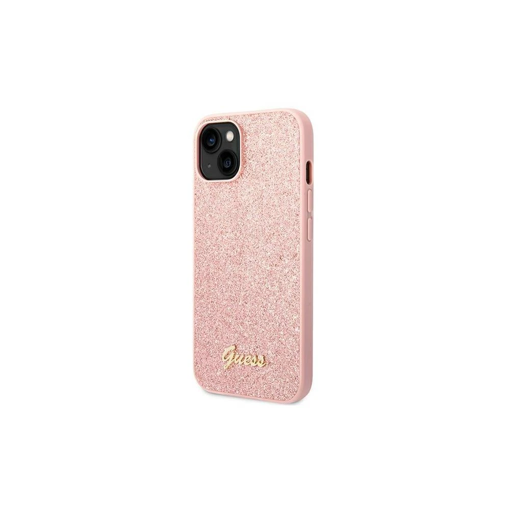 Guess GUHCP14XHGGSHP Apple iPhone 14 Pro Max 6,7" dėklas telefonui rožinės spalvos hard case Glitter Script