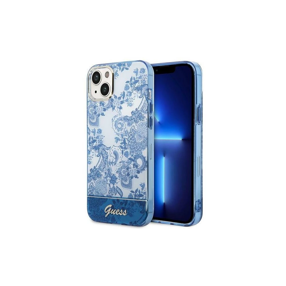 Guess GUHCP14XHGPLHB Apple iPhone 14 Pro Max 6,7″ mėlynas kietas dėklas Porcelain Collection