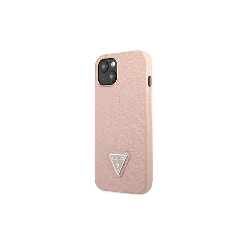 Guess GUHCP14XPSATLP Apple iPhone 14 Pro Max 6,7″ rožinės spalvos kietas dėklas SaffianoTriangle Logo