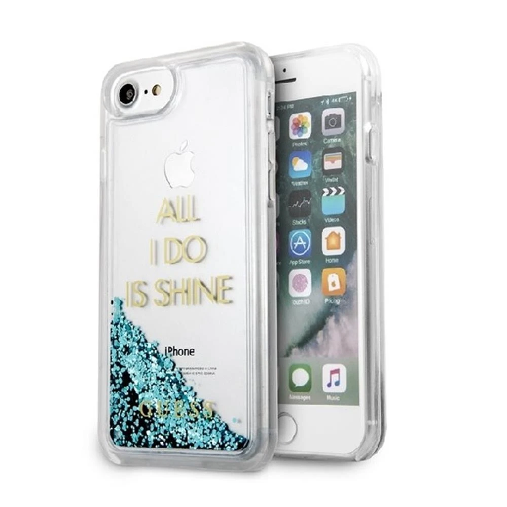 Guess GUHCP7GLUQBL Apple iPhone 6/7/8/SE 2020 / SE 2022 mėlynas kietas dėklas Liquid Glitter Party