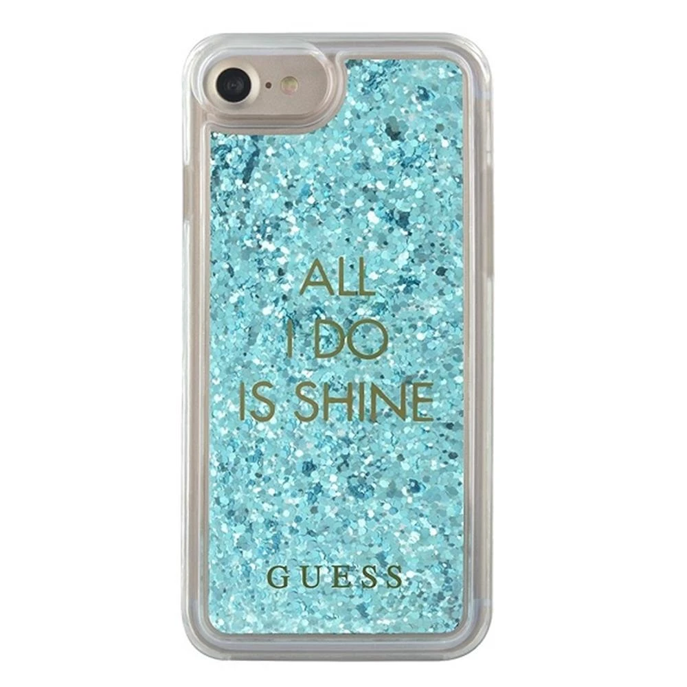 Guess GUHCP7GLUQBL Apple iPhone 6/7/8/SE 2020 / SE 2022 mėlynas kietas dėklas Liquid Glitter Party