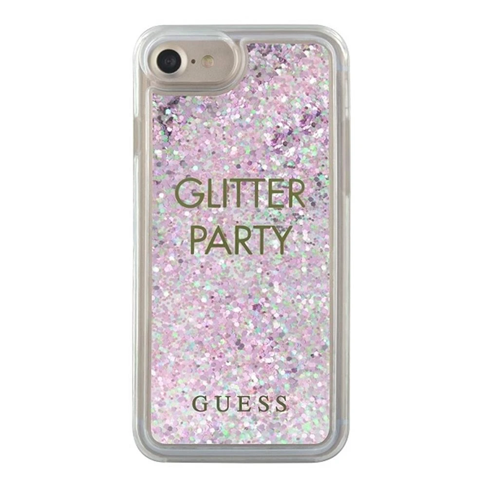 Guess GUHCP7GLUQPU Apple iPhone 6/7/8/SE 2020 / SE 2022 violetinės spalvos kietas dėklas Liquid Glitter Party