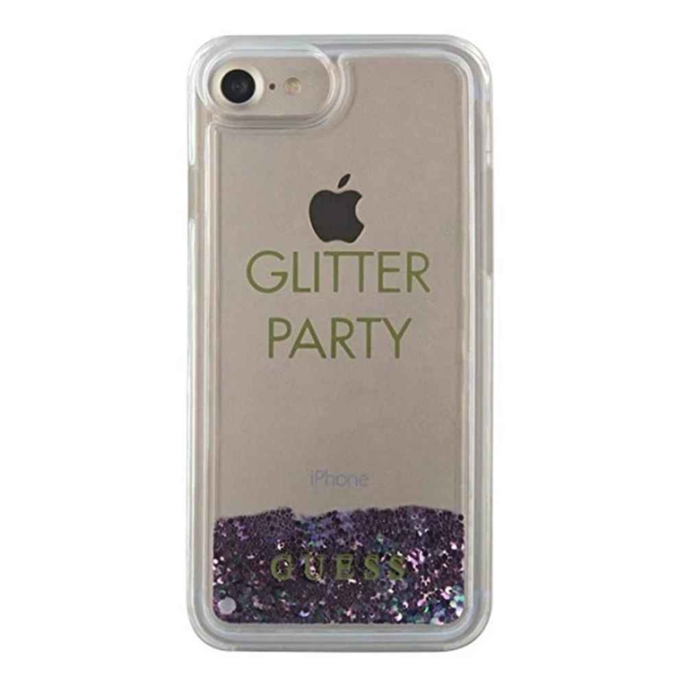 Guess GUHCP7GLUQPU Apple iPhone 6/7/8/SE 2020 / SE 2022 violetinės spalvos kietas dėklas Liquid Glitter Party