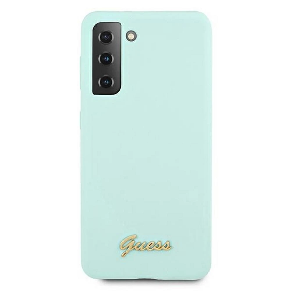 Guess GUHCS21MLSLMGLB S21+ G996 mėlynas kietas dėklas Silicone Script Metal Logo