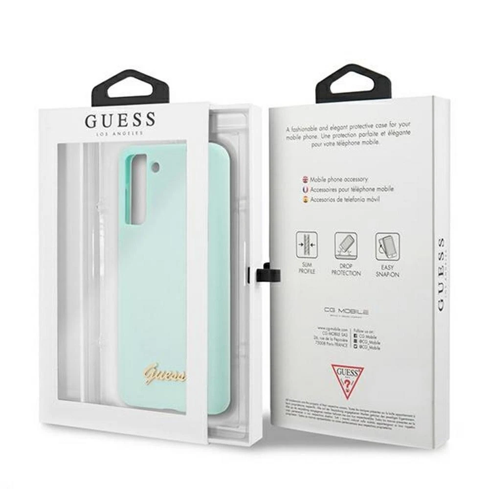 Guess GUHCS21MLSLMGLB S21+ G996 mėlynas kietas dėklas Silicone Script Metal Logo