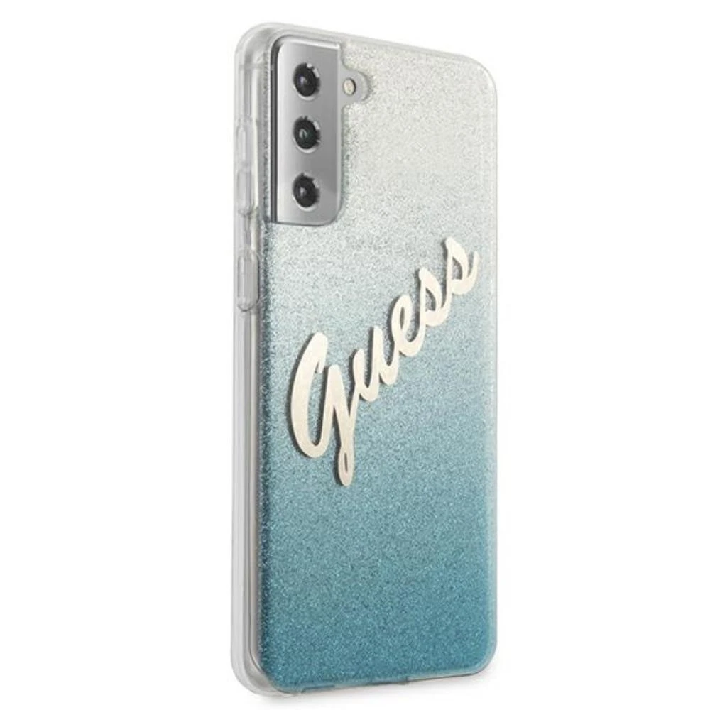 Dėklas GUESS HARD CASE GLITTER GRADIENT SCRIPT SAMSUNG GALAXY S21 PLUS Mėlynas