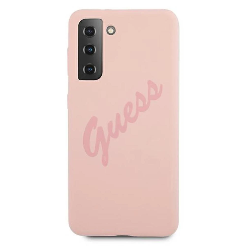 Guess GUHCS21LLSVSPI S21 Ultra G998 rožinės spalvos kietas dėklas Script Vintage