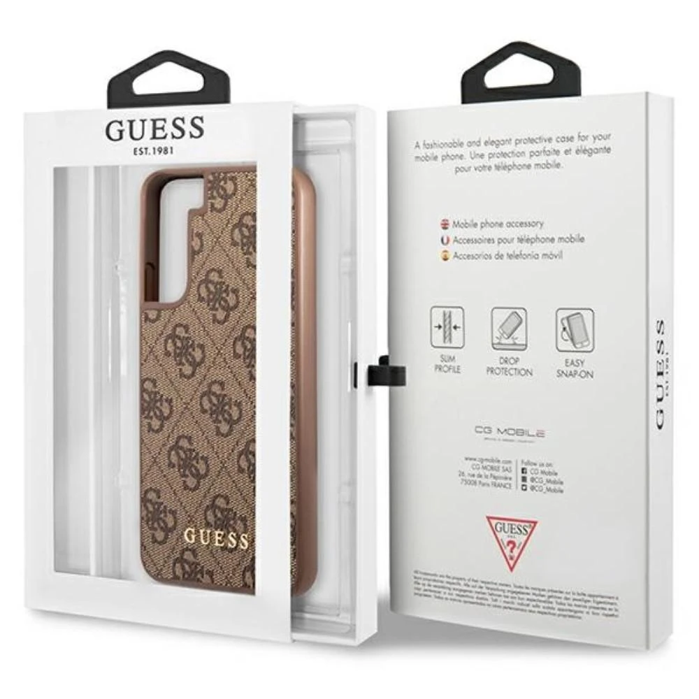 Guess GUHCS23SG4GFBR S23 S911 rudos spalvos kietas dėklas 4G Metal Gold Logo