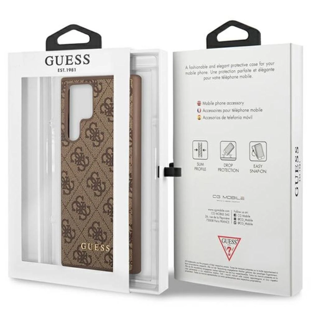 Guess GUHCS23LG4GFBR S23 Ultra S918 rudos spalvos kietas dėklas 4G Metal Gold Logo