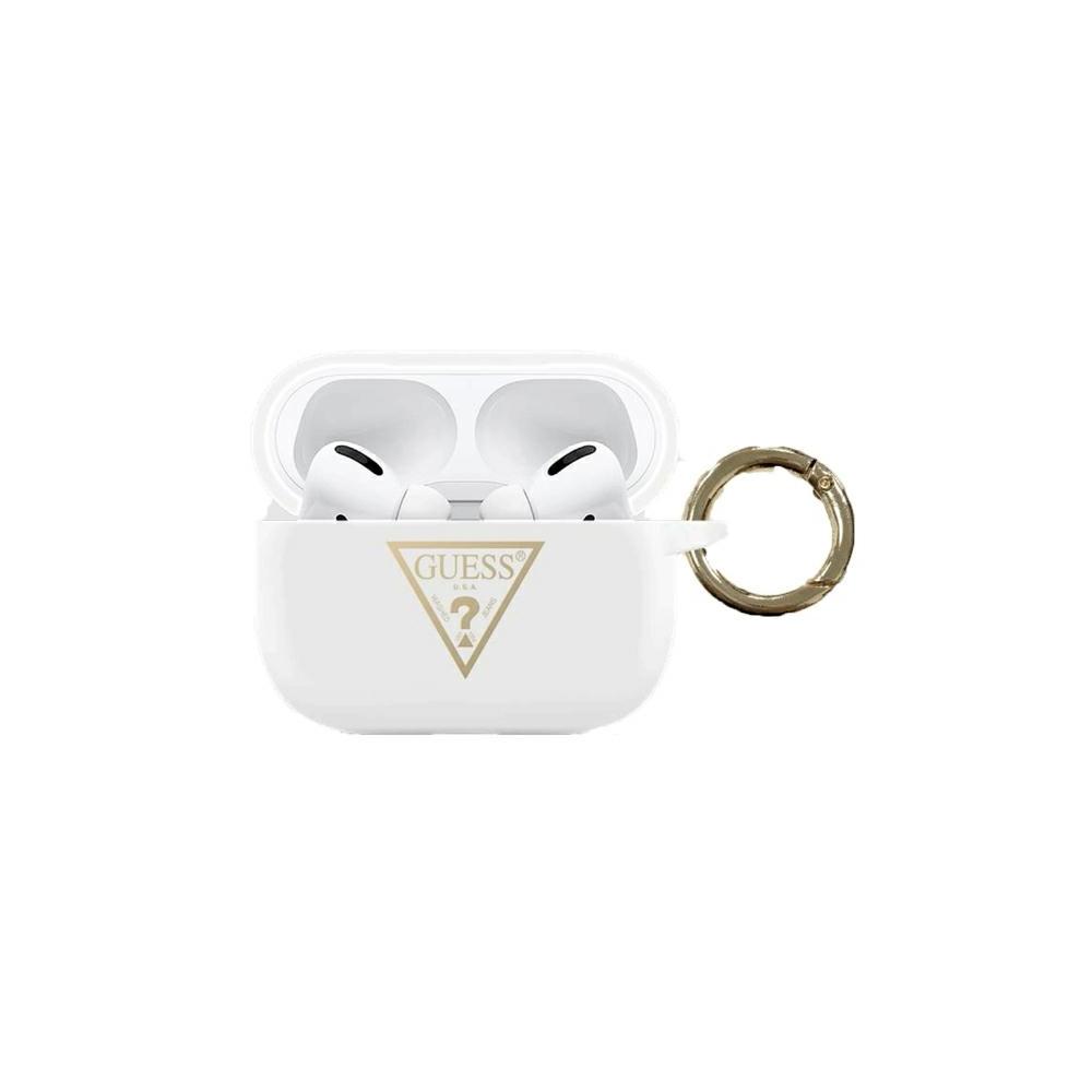 Guess silikoninis Triangle Logo apsauginis dėklas, skirtas AirPods Pro baltas