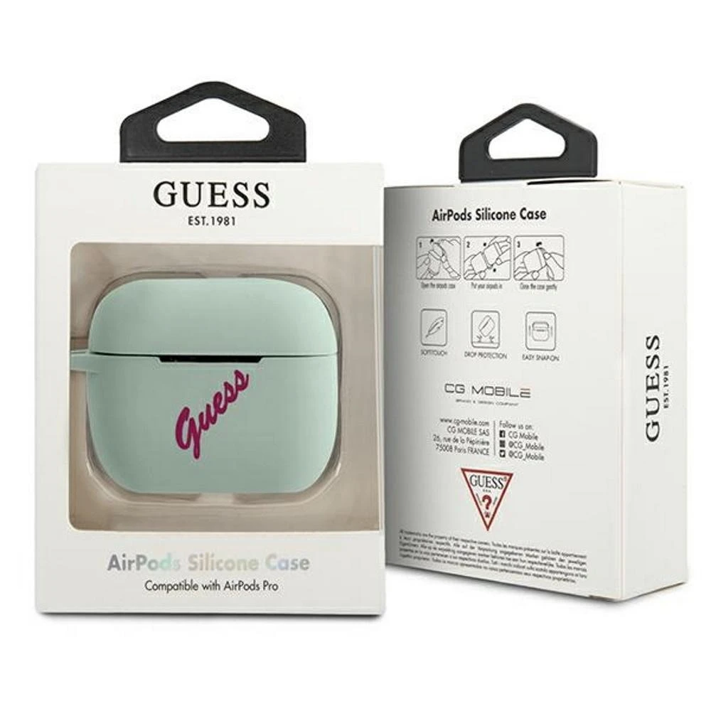 Guess GUACAPLSVSBF AirPods Pro dėklas mėlynos spalvos fuschia silikoninis Vintage