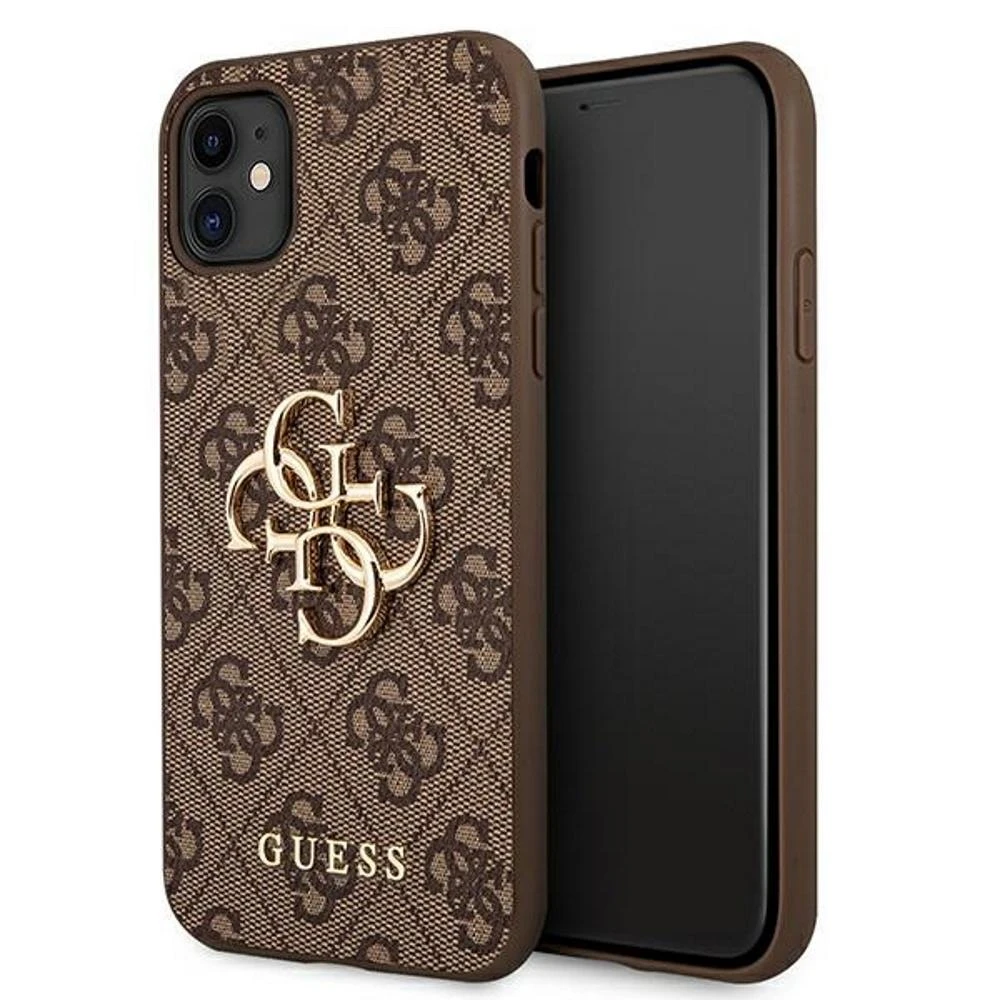 Guess iPhone 11 / XR iš 4G Big Metal Logo serijos – dėklas telefonui, rudos spalvos