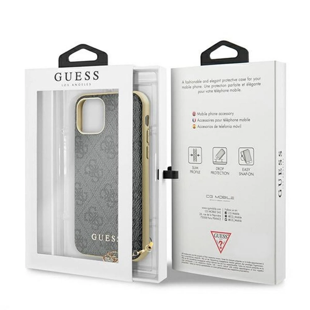 Guess GUHCN61GF4GGR Apple iPhone 11 6,1″ / Xr pilkas kietas dėklas 4G Charms Collection
