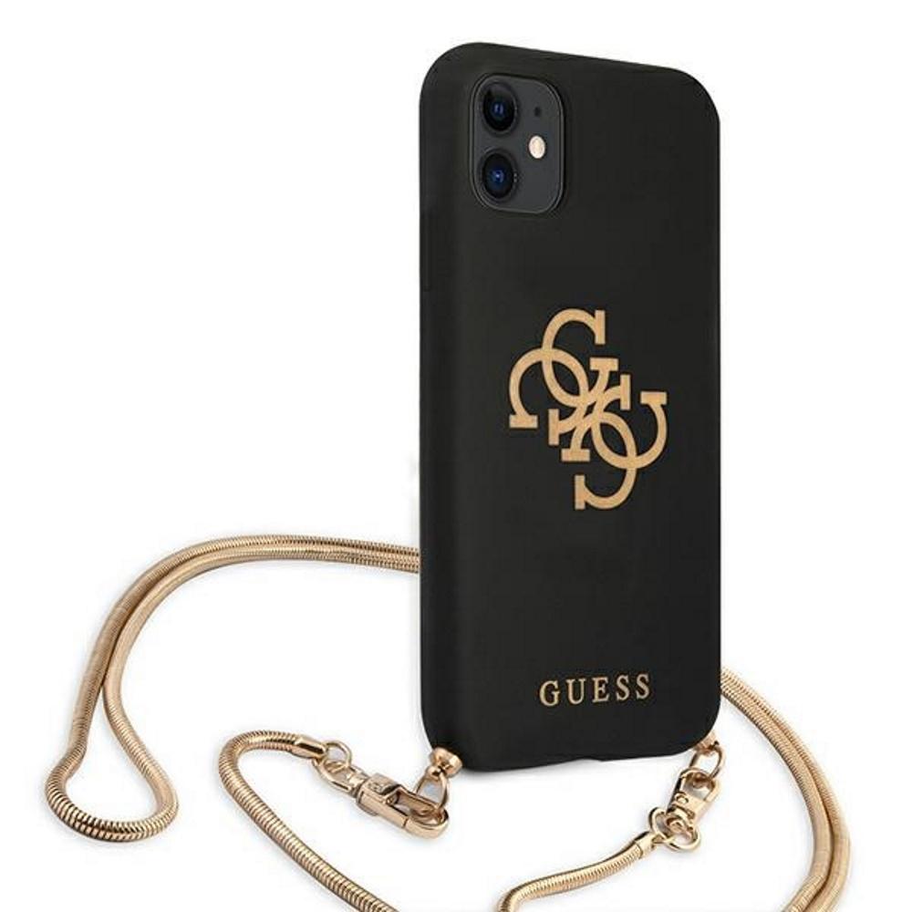 „Guess“ GUHCP12LLSC4GBK iPhone 12 Pro Max6,7" juodas/juodas kietas dėklas 4G auksinės grandinėlės kolekcija