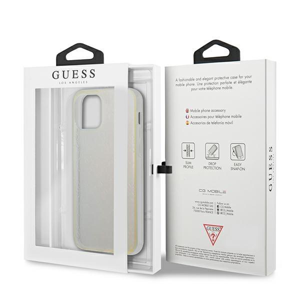Guess GUHCP12L3D4GIRBL iPhone 12 Pro Max 6,7 colių opalinis / vaivorykštinis kietasis dėklas, 4G 3D raštų kolekcija