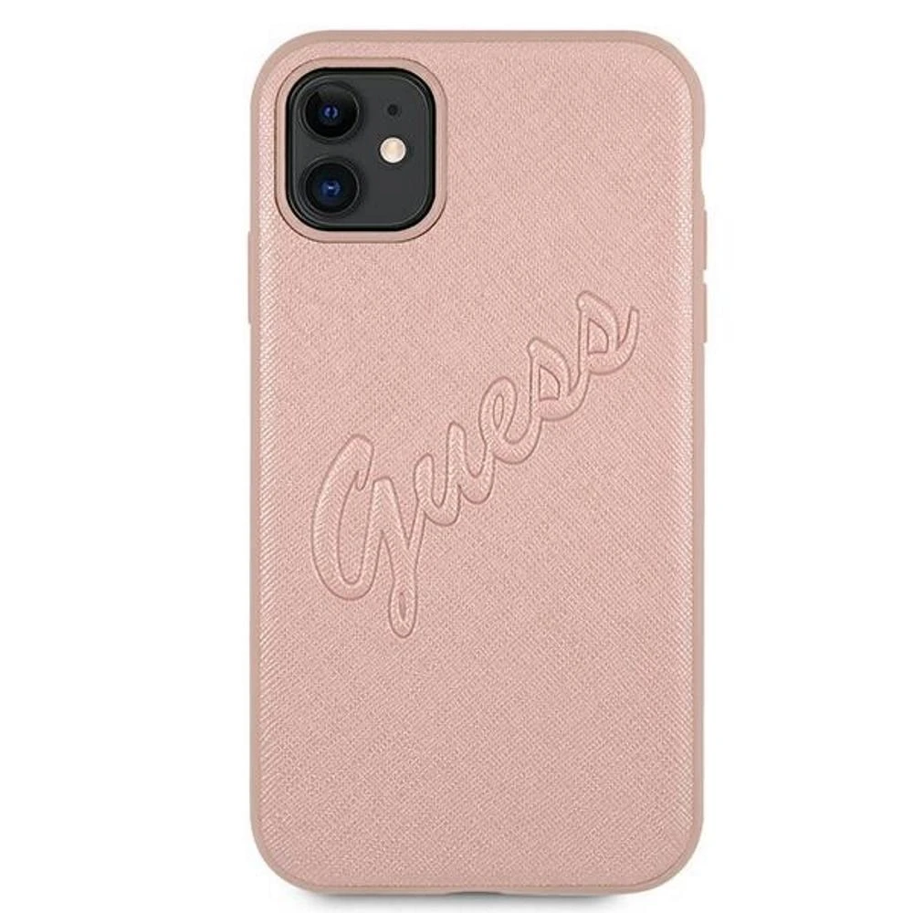 GUESS GUHCP12LRSAVSRG KIETUS DĖKLAS SAFFIANO VINTAGE IPHONE 12 PRO MAX Rožinis
