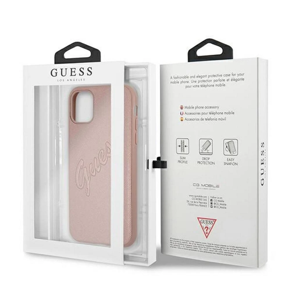 GUESS GUHCP12LRSAVSRG KIETUS DĖKLAS SAFFIANO VINTAGE IPHONE 12 PRO MAX Rožinis