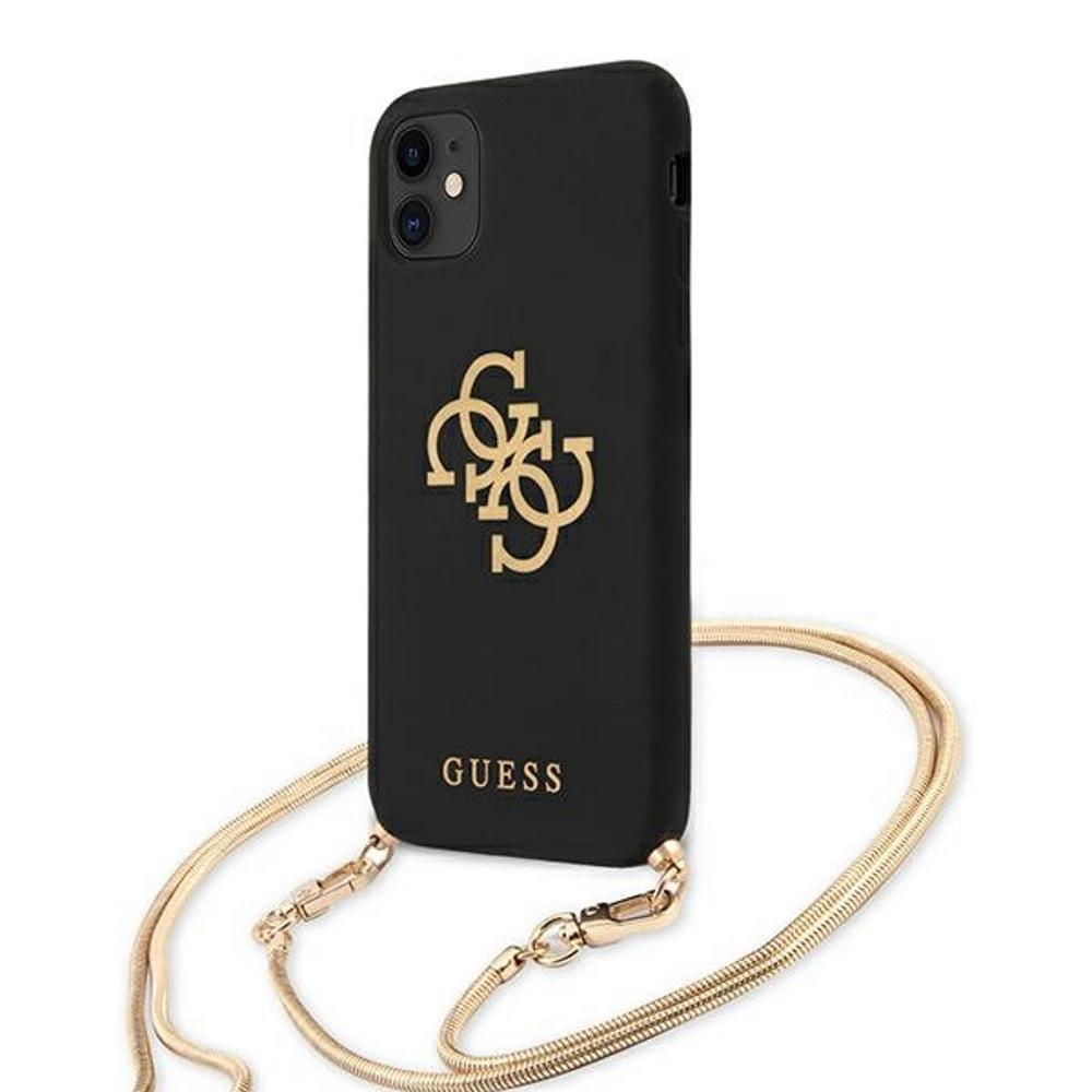 „Guess“ GUHCP12LLSC4GBK iPhone 12 Pro Max6,7" juodas/juodas kietas dėklas 4G auksinės grandinėlės kolekcija