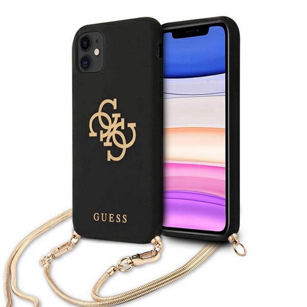 „Guess“ GUHCP12LLSC4GBK iPhone 12 Pro Max6,7" juodas/juodas kietas dėklas 4G auksinės grandinėlės kolekcija