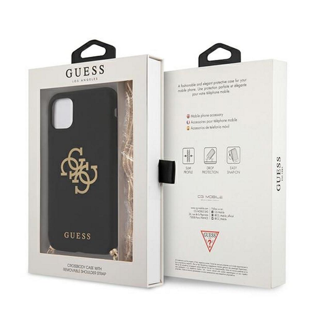 „Guess“ GUHCP12LLSC4GBK iPhone 12 Pro Max6,7" juodas/juodas kietas dėklas 4G auksinės grandinėlės kolekcija