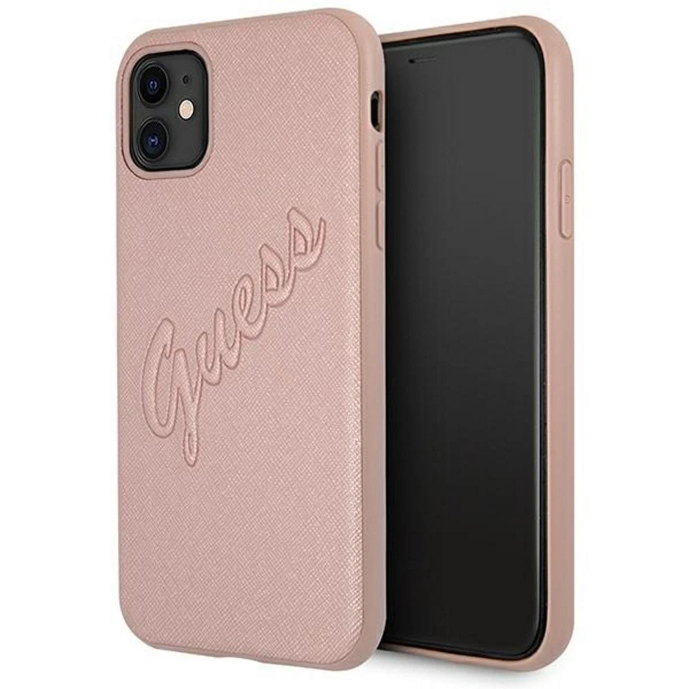 GUESS GUHCP12LRSAVSRG KIETUS DĖKLAS SAFFIANO VINTAGE IPHONE 12 PRO MAX Rožinis