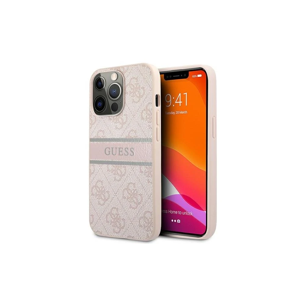 Dėklas GUHCP13L4GDPI Guess PU 4G Printed Stripe Case, skirtas iPhone 13 Pro, rožinis