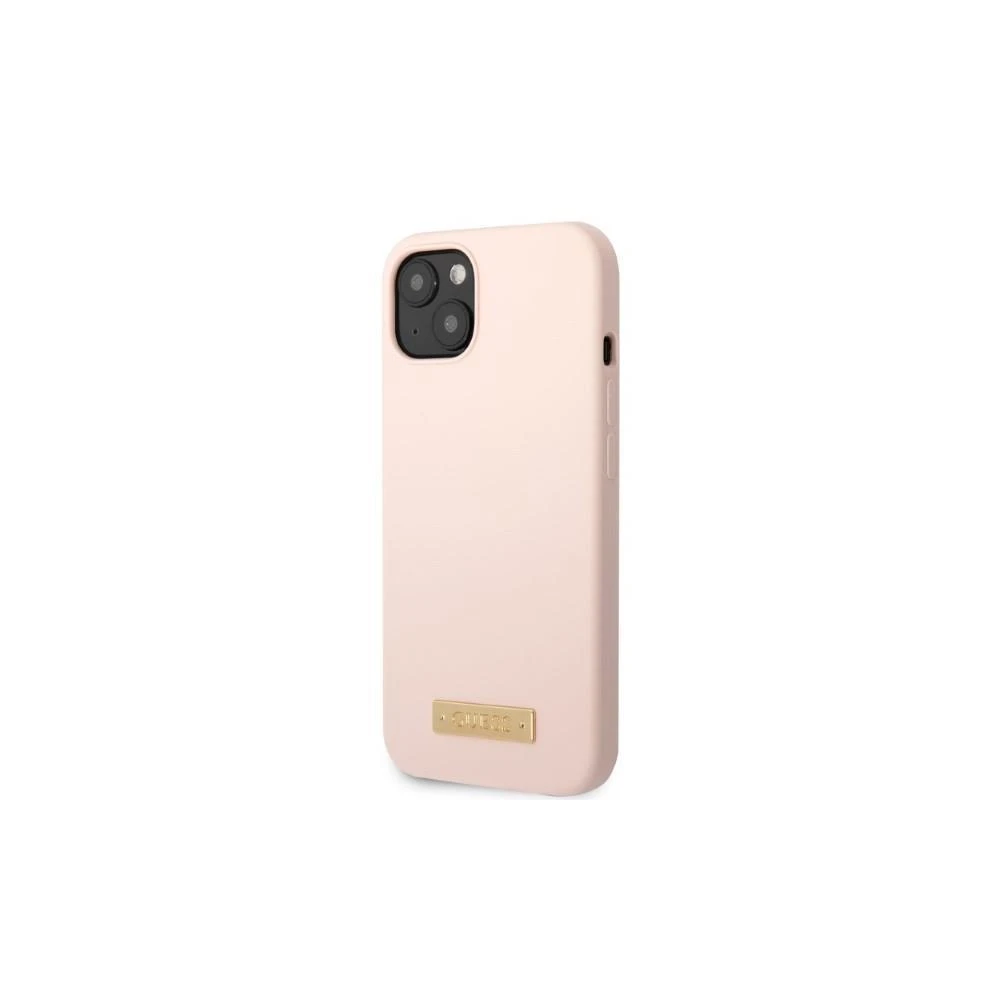 Guess GUHMP13LSPLP Apple iPhone 13 Pro / 13 6,1″ rožinės spalvos kietas dėklas Silicone Logo Plate MagSafe