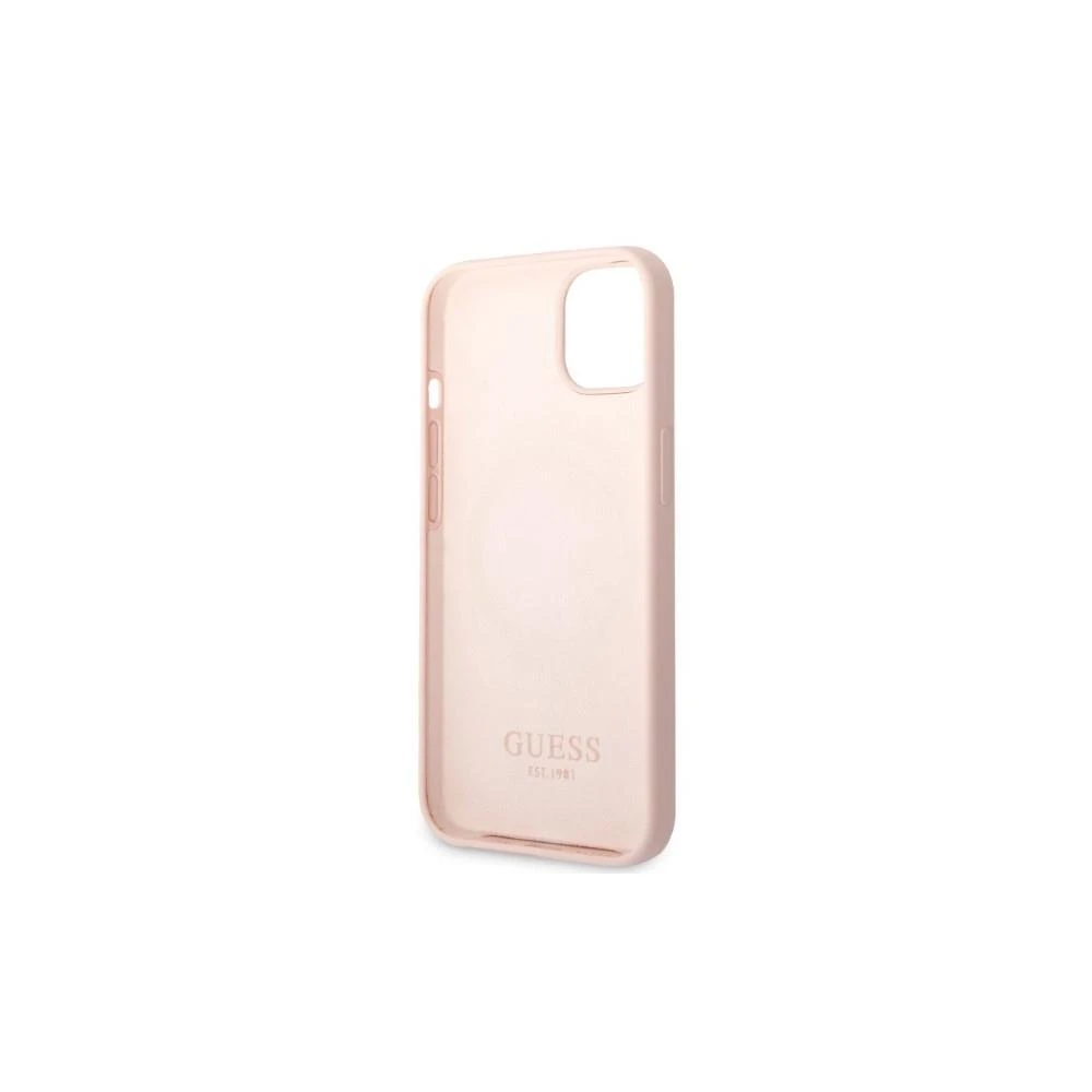 Guess GUHMP13LSPLP Apple iPhone 13 Pro / 13 6,1″ rožinės spalvos kietas dėklas Silicone Logo Plate MagSafe