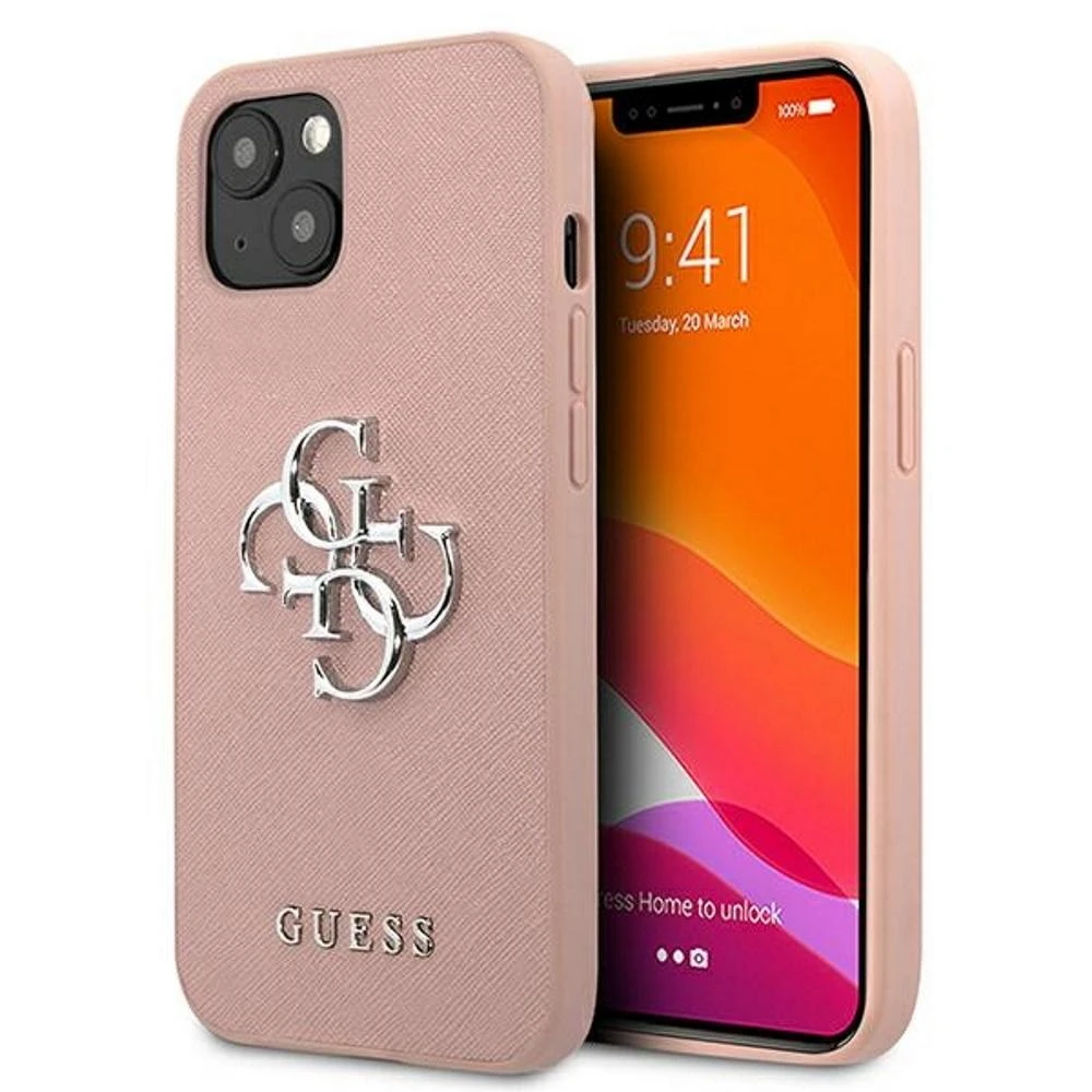 Dėklas Guess PU Saffiano Big 4G Metal Logo Case skirtas iPhone 13 Pro, rožinis