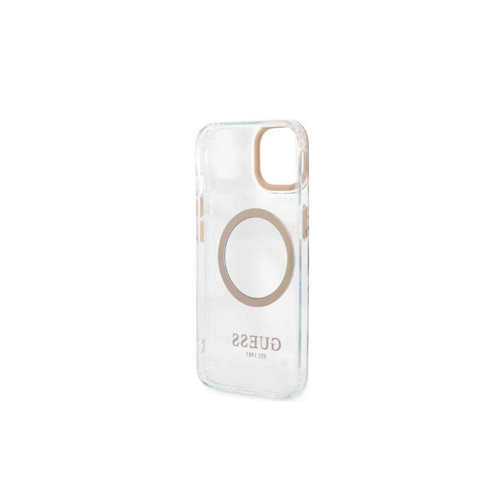 Guess GUHMP13XHTRMD Apple iPhone 13 Pro Max 6,7″ auksinis kietas dėklas Metal Outline Magsafe