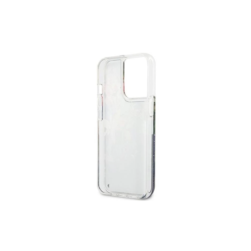 Guess Flower Liquid Glitter dėklas iPhone 13 Pro Max - mėlynas