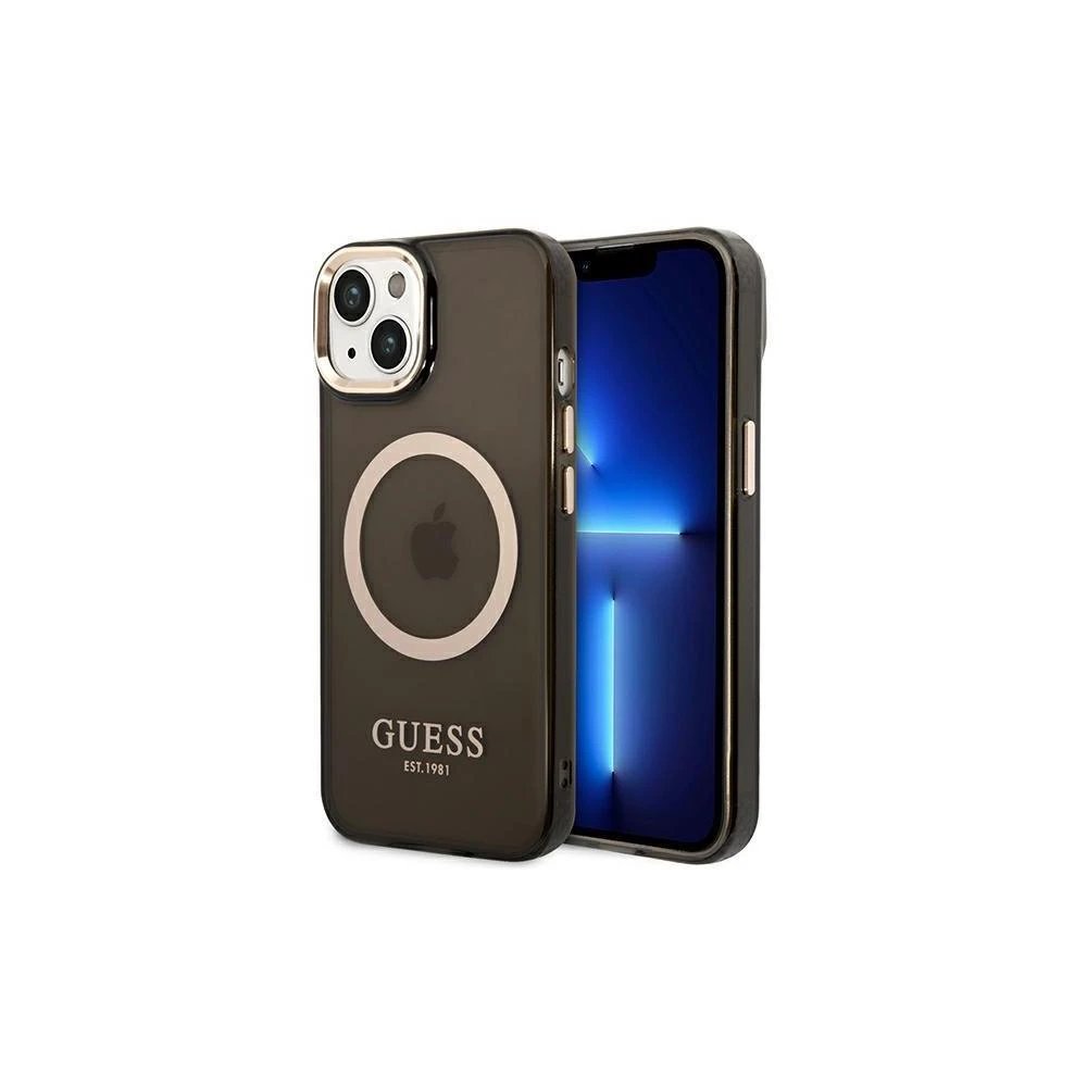 Guess GUHMP14XHTCMK Apple iPhone 14 Pro Max 6,7″ juodos spalvos kietas dėklas Gold Outline Translucent MagSafe