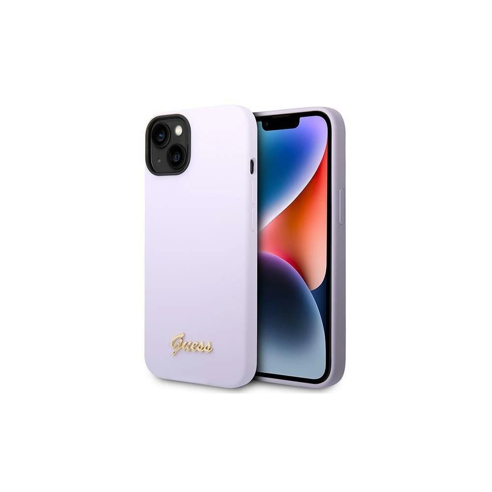 Guess GUHCP14XSLSMU Apple iPhone 14 Pro Max 6,7″ violetinės spalvos kietas dėklas Silicone Vintage Gold Logo