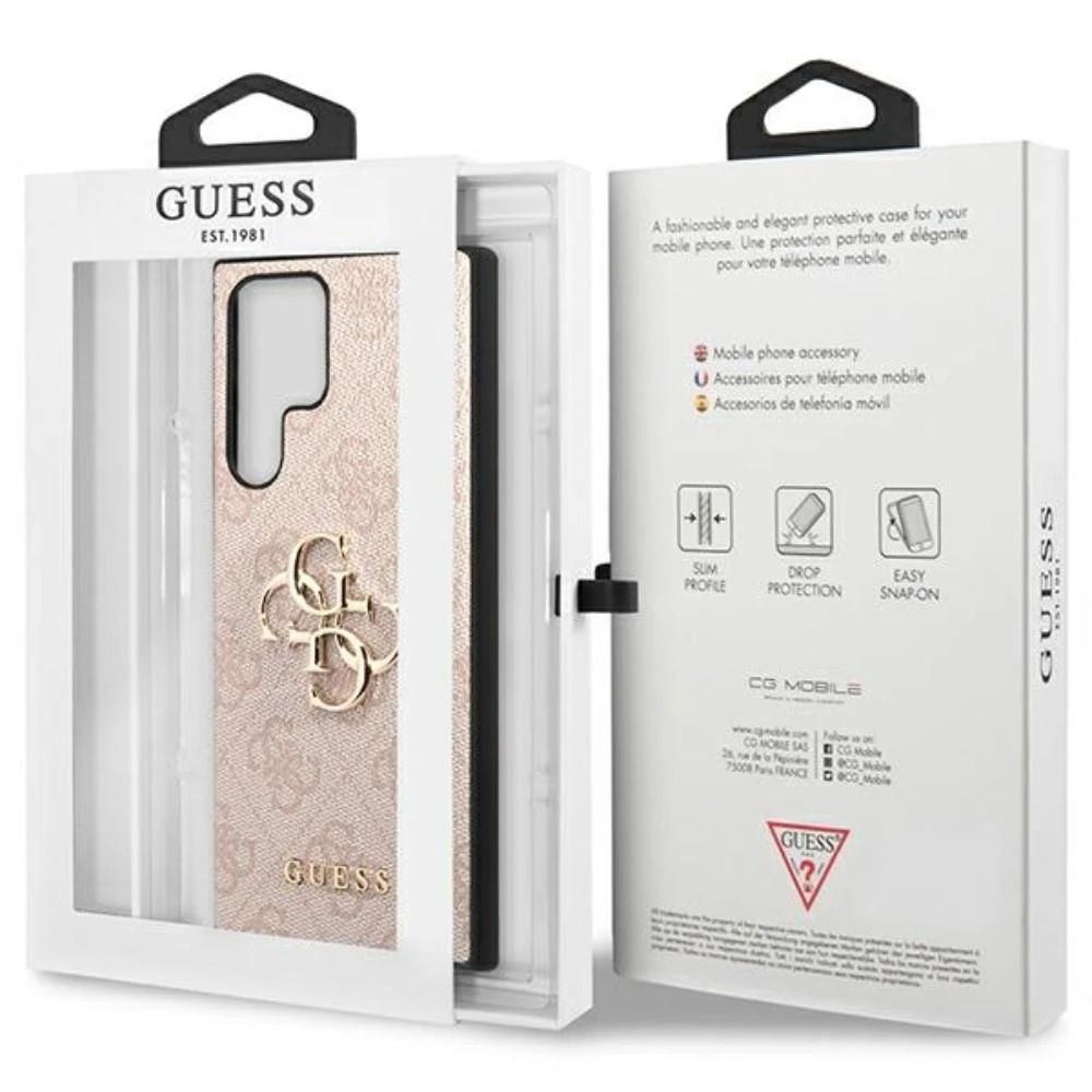Dėklas GUESS GUHCS23L4GPPI S23 ULTRA S918 Rožinis/Rožinis HARDCASE 4G BIG METAL LOGO
